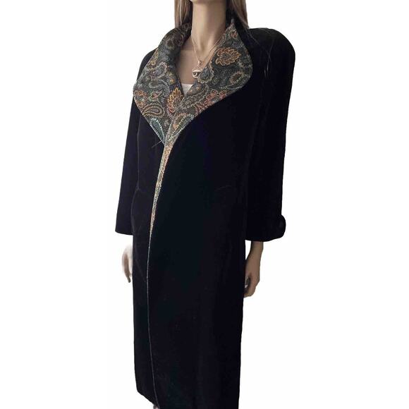 Vintage J.L. deBall Cattvia Black Long Velvet Opera Jacket Coat Duster Lined - Picture 1 of 15